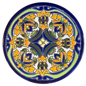 Vintage Mexican Talavera Pottery Decorative Plate - Hand Painted Floral Cobalt